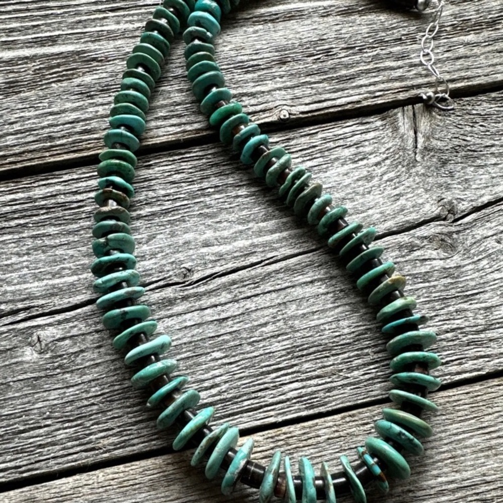 Sterling Silver Graduated Turquoise Heishi Bead Necklace 20 Inch - Picture 6 of 12